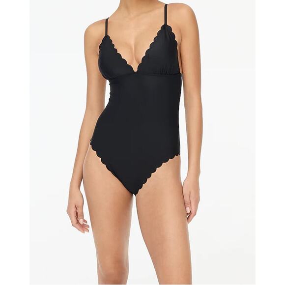 NEW J. Crew Women’s Small Black Scalloped‎ One-Piece Swimsuit NWT - Picture 1 of 6